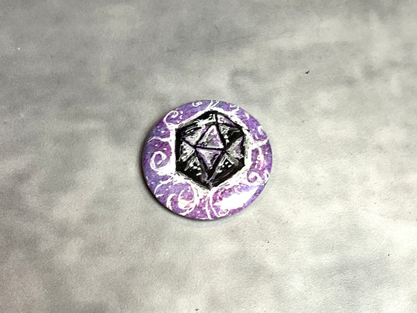 Whimsical D20 Freehand Art Pins - 1.5”