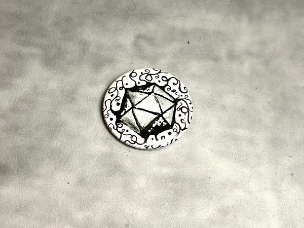 Whimsical D20 Freehand Art Pins - 1.5”