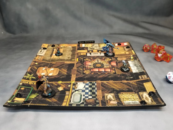 Cabin in the Woods Dice Tray & Reversible Mini Battle Map – Indoor/Outdoor Grid Mat for TTRPGs