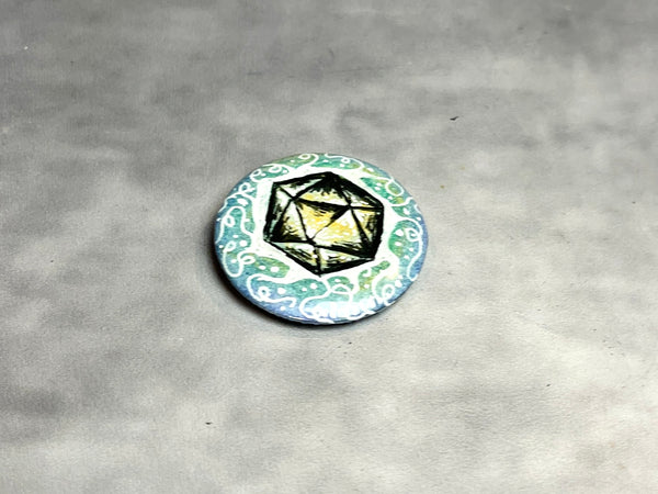 Whimsical D20 Freehand Art Pins - 1.5”