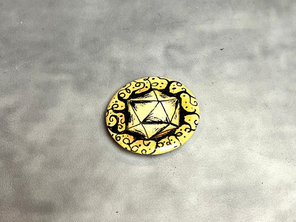 Whimsical D20 Freehand Art Pins - 1.5”