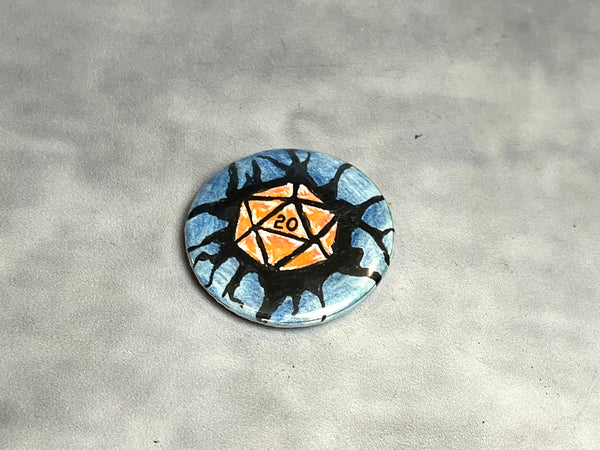 Whimsical D20 Freehand Art Pins - 1.5”