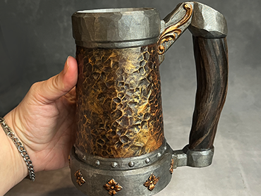 Armoured Pint  - Lions Head Copper / Lead - Hand Painted - Can Holder Mug