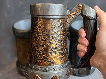 Armoured Pint  - Lions Head Copper / Lead - Hand Painted - Can Holder Mug