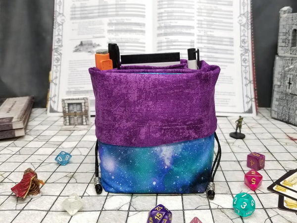Blue Nebula dice bag with built-in organizer