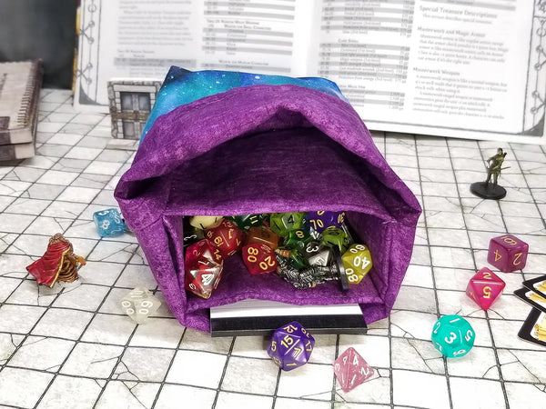 Blue Nebula dice bag with built-in organizer