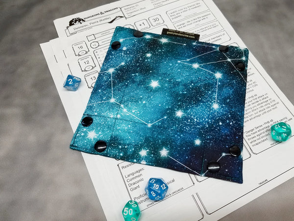 Small Teal Constellation Collapsible Dice Tray