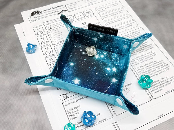 Small Teal Constellation Collapsible Dice Tray