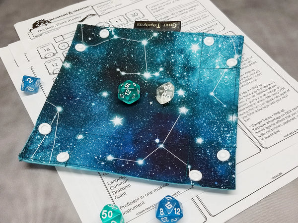 Small Teal Constellation Collapsible Dice Tray