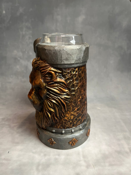 Armoured Pint  - Lions Head Copper / Lead - Hand Painted - Can Holder Mug
