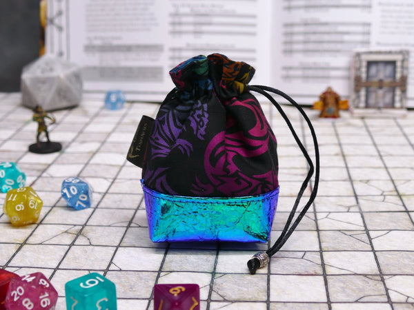 Black Rainbow Dragon Mini Dice Bags - Single Set or 3 Set bag