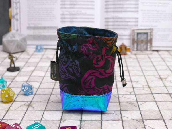 Black Rainbow Dragon Mini Dice Bags - Single Set or 3 Set bag