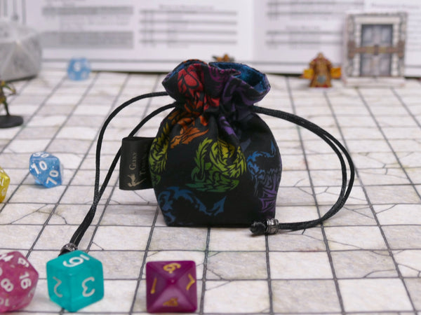 Black Rainbow Dragon Mini Dice Bags - Single Set or 3 Set bag