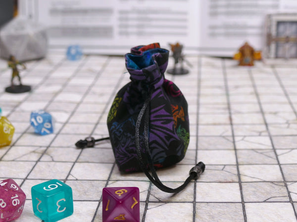 Black Rainbow Dragon Mini Dice Bags - Single Set or 3 Set bag