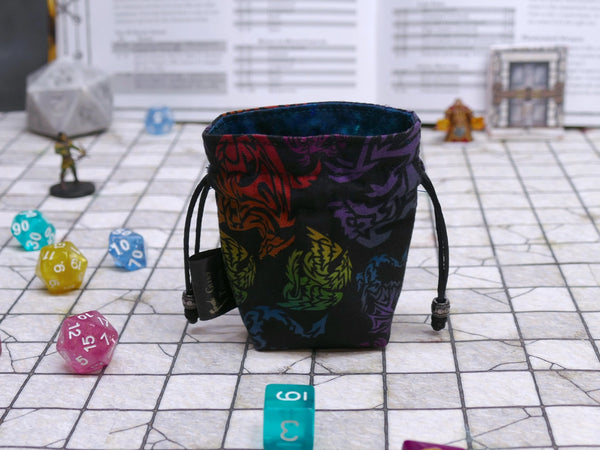 Black Rainbow Dragon Mini Dice Bags - Single Set or 3 Set bag