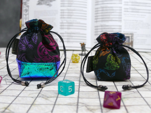 Black Rainbow Dragon Mini Dice Bags - Single Set or 3 Set bag