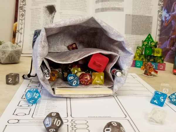 Inside of the Blue Dragon Dice Bag showing divider and pockets