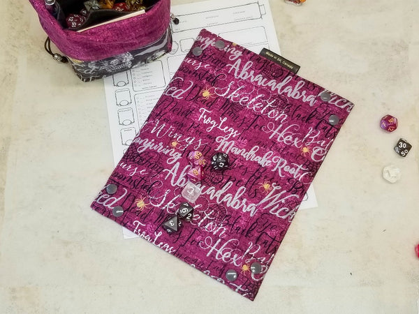 Purple halloween potions print dice tray (back view)