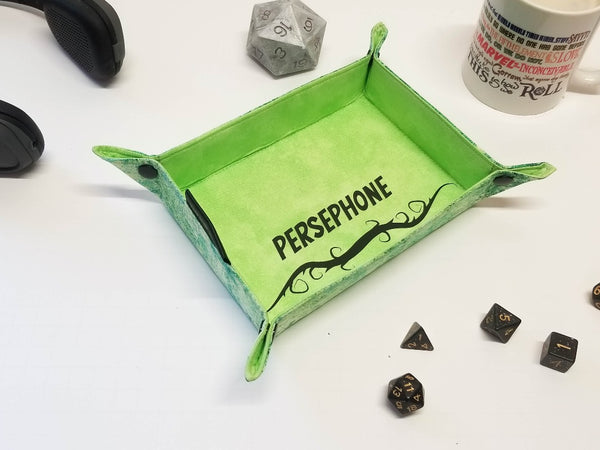 Light green and Green stone print dice tray with black custom graphic