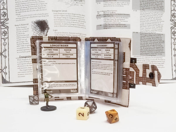 Dungeon map print spellbook - open to show card sleeves