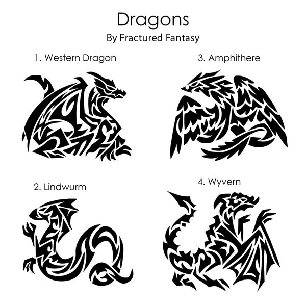 Dragons by Fractured Fantasy: 1. Western Dragon, 2. Lindwrum, 3. Amphithere, 4. Wyvern