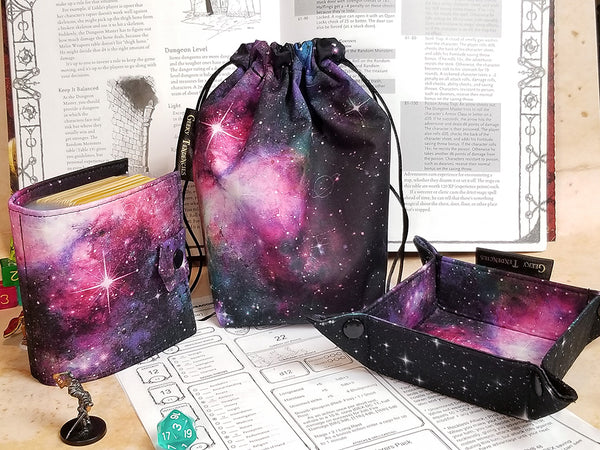 Galaxy Dice Bag, Tray and Spellbook Bundle