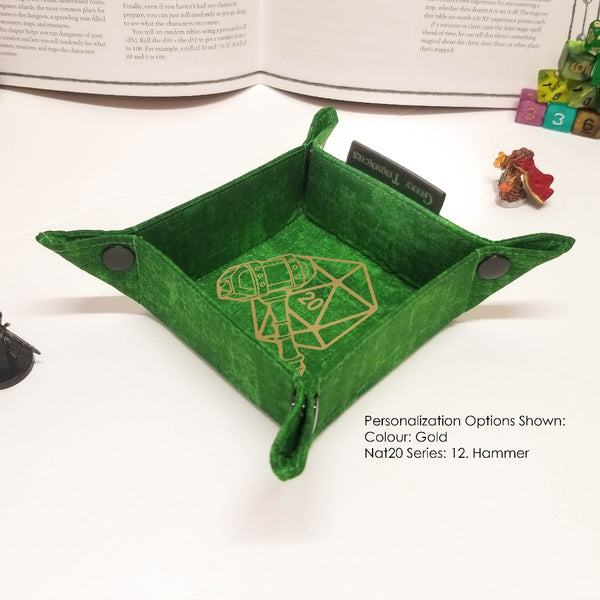 Small Emerald green dice tray with gold custom graphic