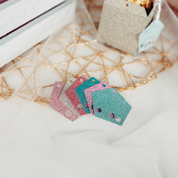 Rainbow pastel glittle favor box tags
