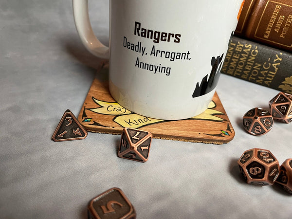 In use image of the "ranger" Mug sitting on the Artificer "Kaboom" Coaster