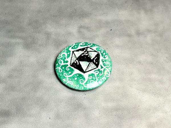 Whimsical D20 Freehand Art Pins - 1.5”