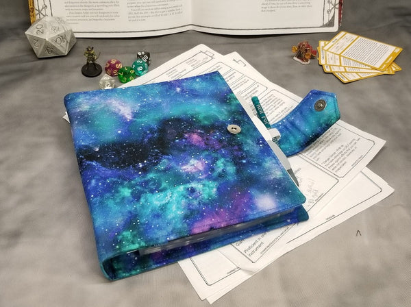 Blue Nebula Players sidekick campaign journal and card album. Magnetic snap closure