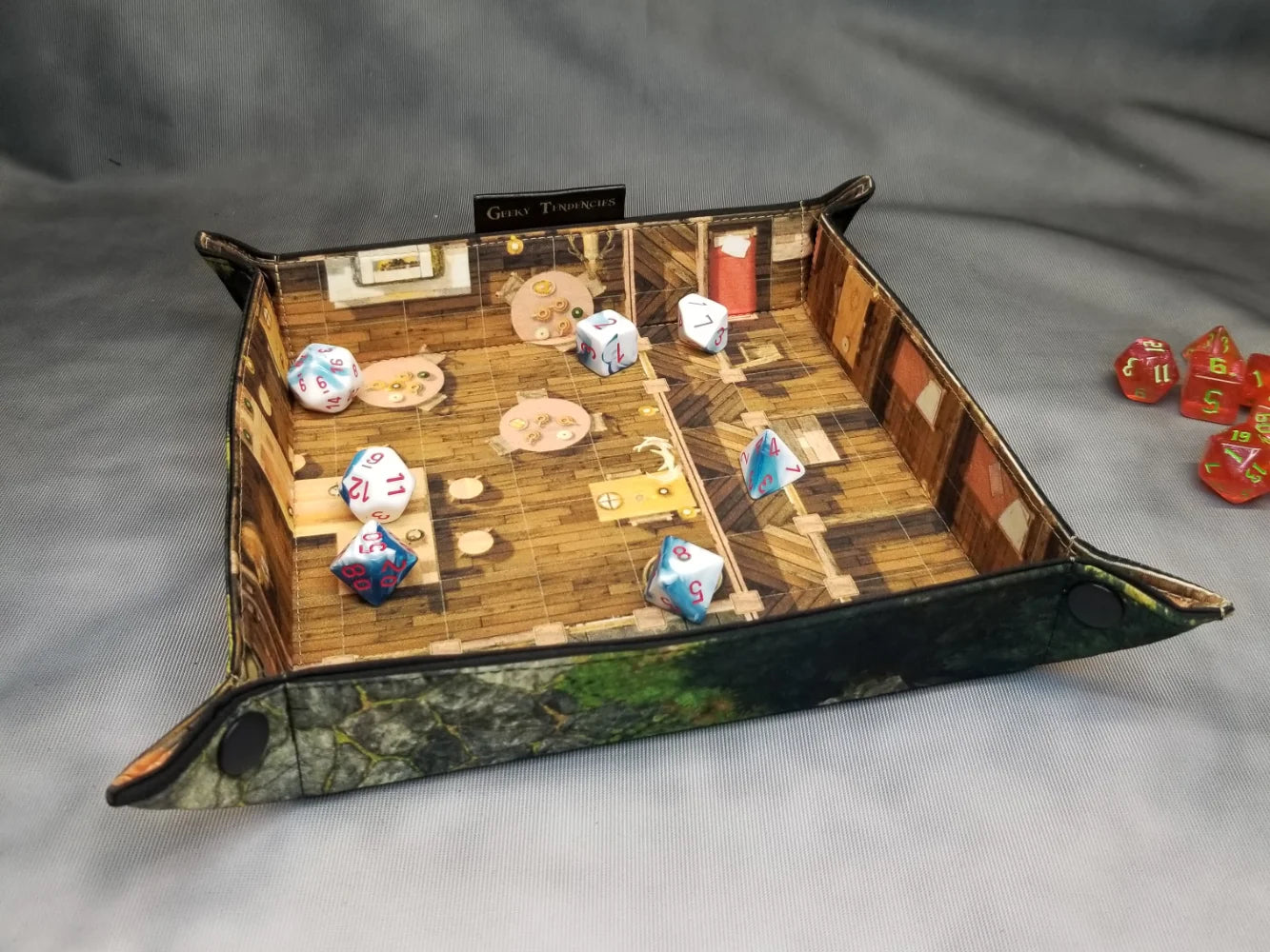 Roadside Tavern Dice Tray & Reversible Mini Battle Map – Indoor/Outdoor Grid Mat for TTRPGs