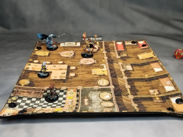 Roadside Tavern Dice Tray & Reversible Mini Battle Map – Indoor/Outdoor Grid Mat for TTRPGs