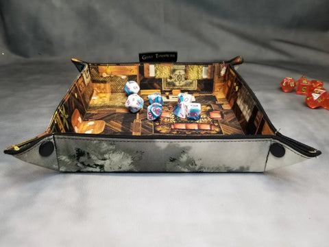 Cabin in the Woods Dice Tray & Reversible Mini Battle Map – Indoor/Outdoor Grid Mat for TTRPGs