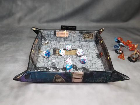 Lakeside Dungeon Dice Tray & Reversible Mini Battle Map – Indoor/Outdoor Grid Mat for TTRPGs