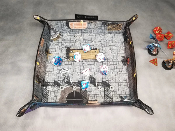 Lakeside Dungeon Dice Tray & Reversible Mini Battle Map – Indoor/Outdoor Grid Mat for TTRPGs