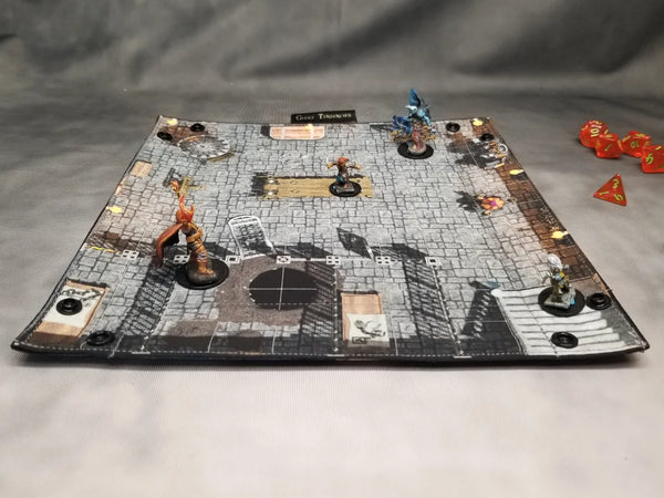 Lakeside Dungeon Dice Tray & Reversible Mini Battle Map – Indoor/Outdoor Grid Mat for TTRPGs