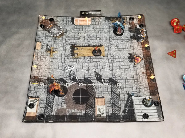 Lakeside Dungeon Dice Tray & Reversible Mini Battle Map – Indoor/Outdoor Grid Mat for TTRPGs