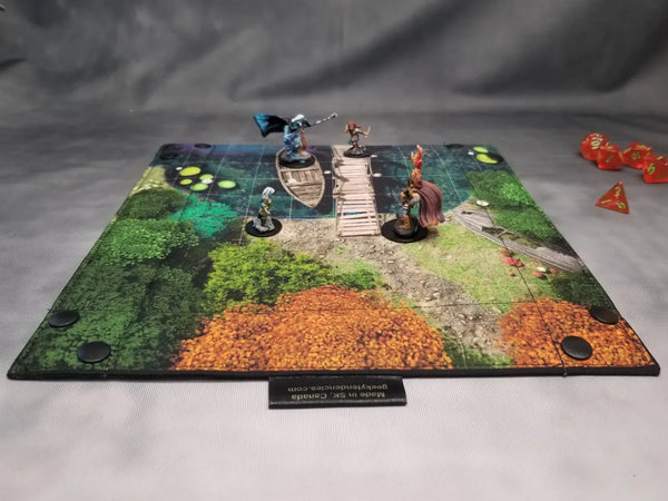 Lakeside Dungeon Dice Tray & Reversible Mini Battle Map – Indoor/Outdoor Grid Mat for TTRPGs