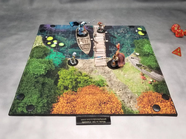 Lakeside Dungeon Dice Tray & Reversible Mini Battle Map – Indoor/Outdoor Grid Mat for TTRPGs