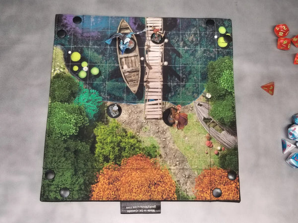 Lakeside Dungeon Dice Tray & Reversible Mini Battle Map – Indoor/Outdoor Grid Mat for TTRPGs
