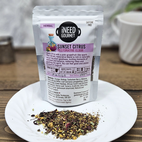 Sunset Citrus Elixir Herbal Tea: Fruity Caffeine-Free Loose Leaf Blend with Grapefruit-like vibes