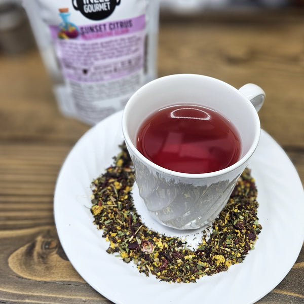 Sunset Citrus Elixir Herbal Tea: Fruity Caffeine-Free Loose Leaf Blend with Grapefruit-like vibes