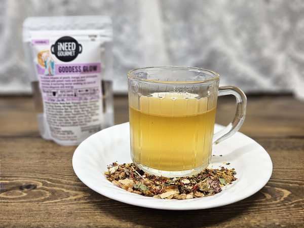 Goddess Glow Gourmet Herbal Tea: Peach Mango Tropical Loose Leaf Blend