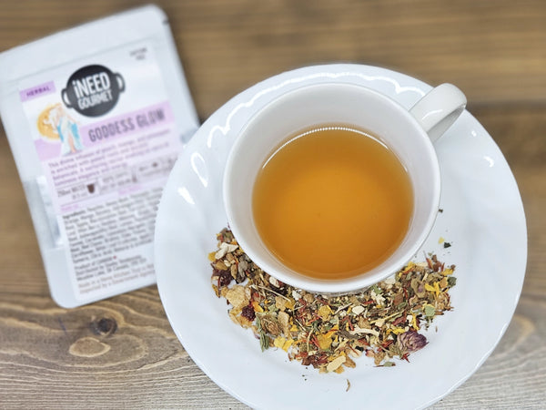 Goddess Glow Gourmet Herbal Tea: Peach Mango Tropical Loose Leaf Blend