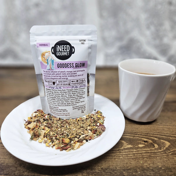 Goddess Glow Gourmet Herbal Tea: Peach Mango Tropical Loose Leaf Blend