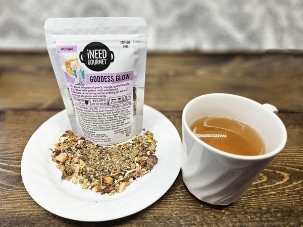 Goddess Glow Gourmet Herbal Tea: Peach Mango Tropical Loose Leaf Blend