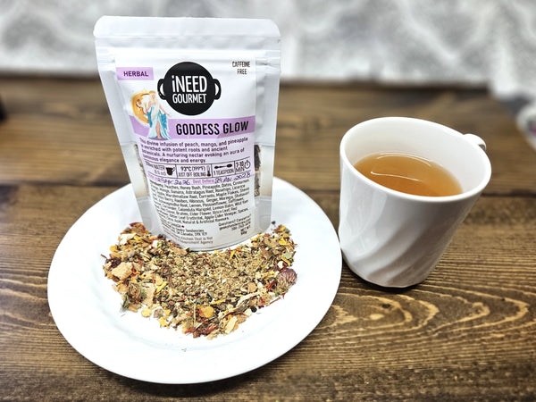 Goddess Glow Gourmet Herbal Tea: Peach Mango Tropical Loose Leaf Blend
