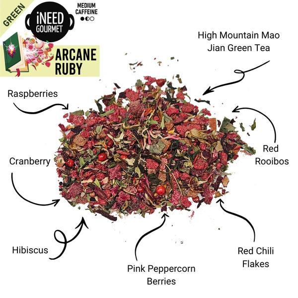 Arcane Ruby Gourmet Green Tea: Raspberry Chipotle Loose Leaf Blend
