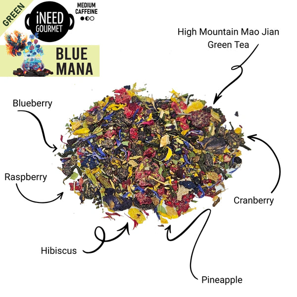 Blue Mana Gourmet Green Tea: Blueberry, Blue-Raspberry Loose Leaf Blend